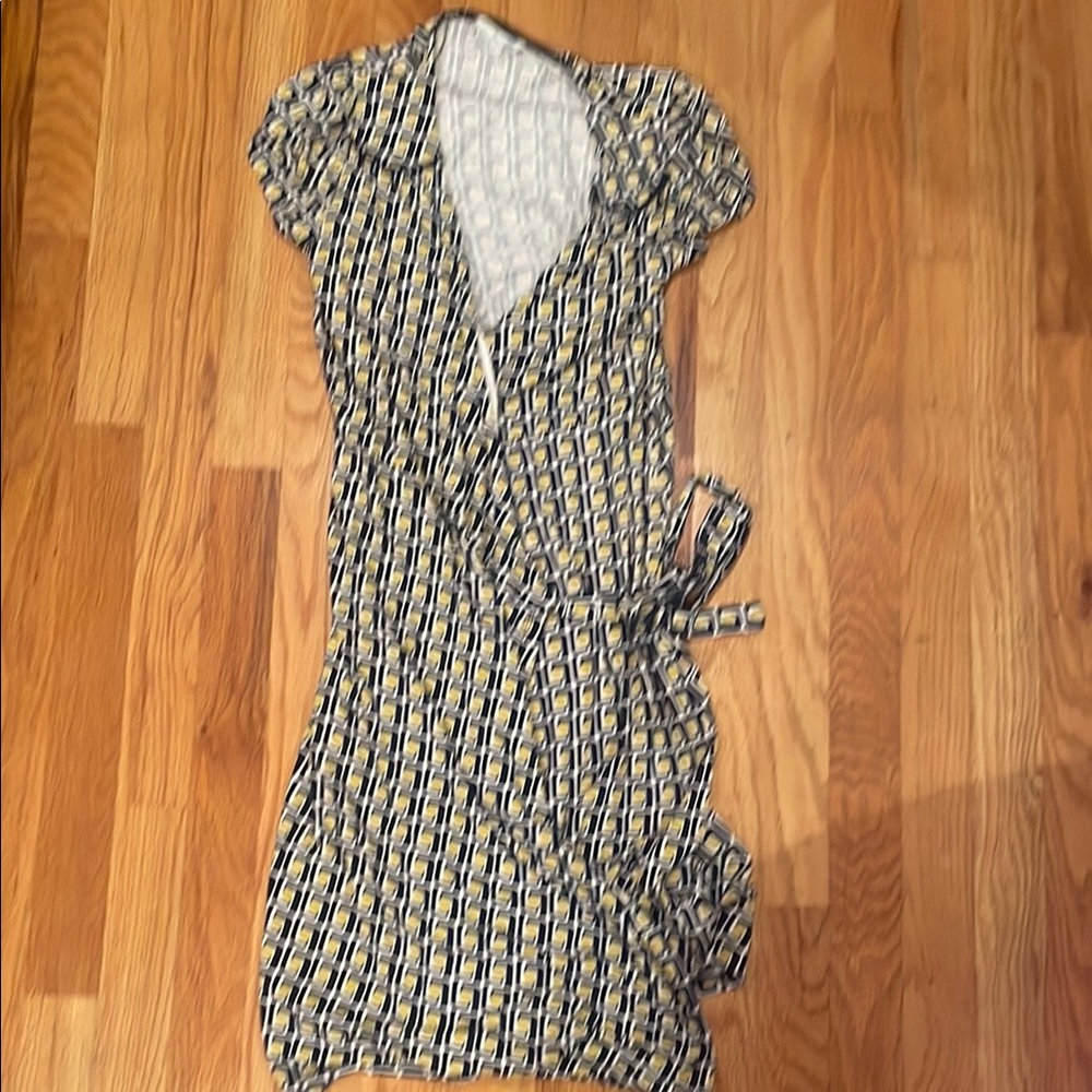 Boden Women's Wrap Dress - navy and yellow Pattern. Size 4